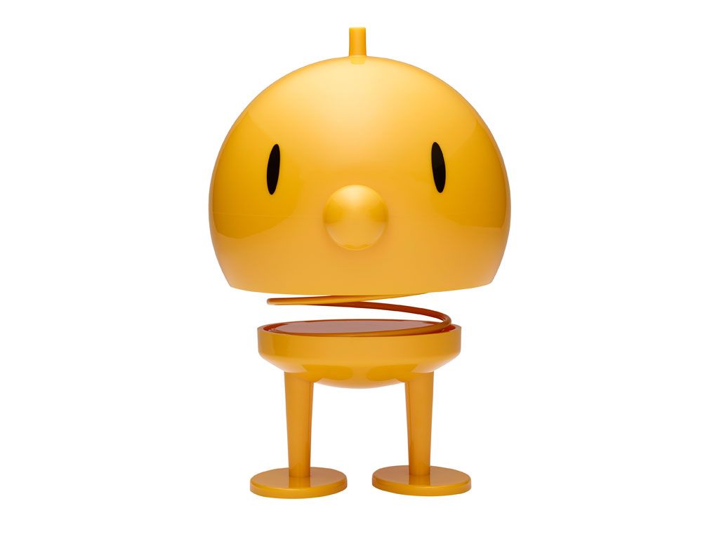 Hoptimist Bumble XL in yellow, oversized Danish wobble figure with a copper spring
