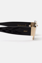 Z in Black Tas, detail of the gold rim and acetate temple