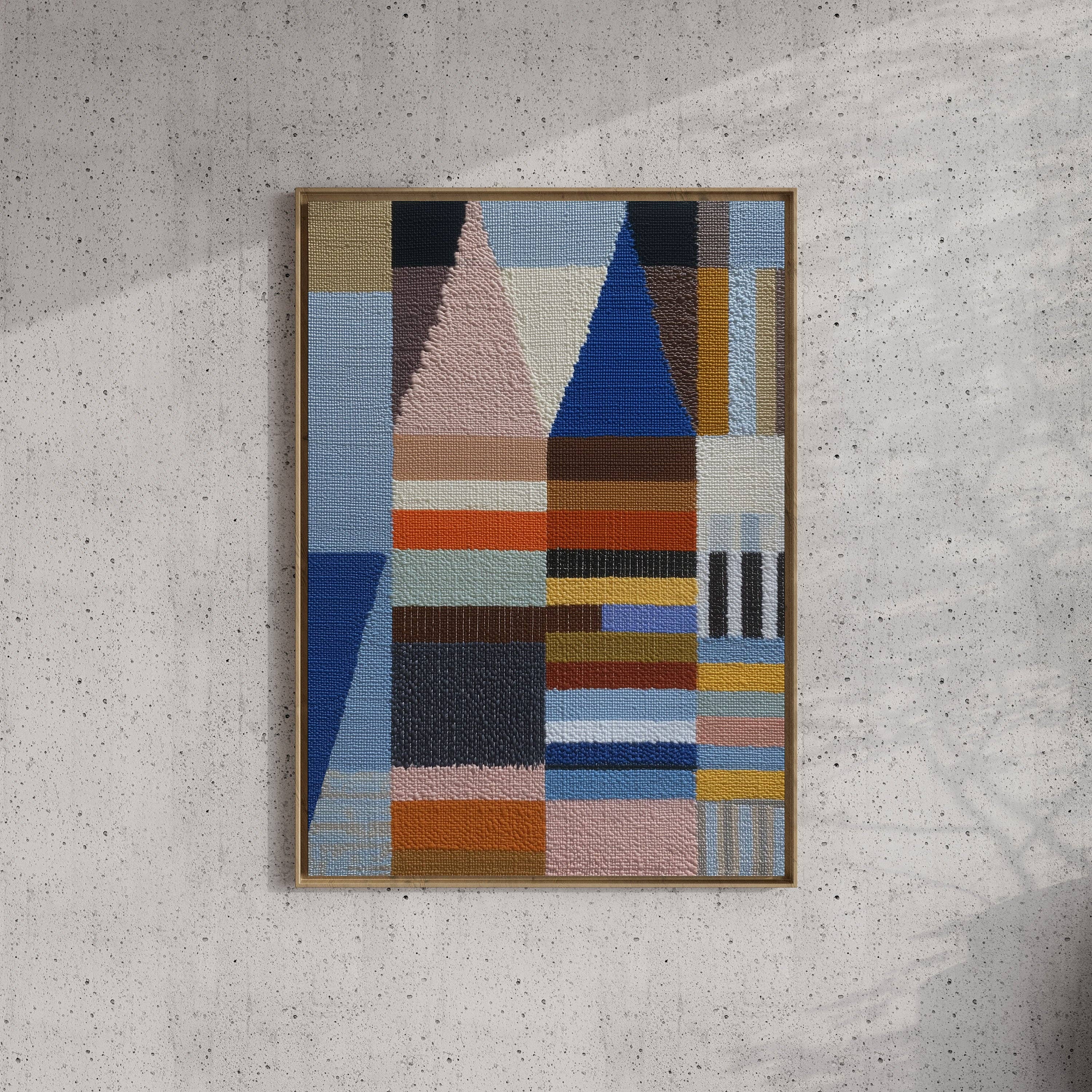 Detail of the Woven Perspectives No. 04 print showing the triangular forms and woven bands
