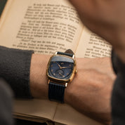 1954 Amalfi Mechanical Gold Midnight Blue worn on the wrist