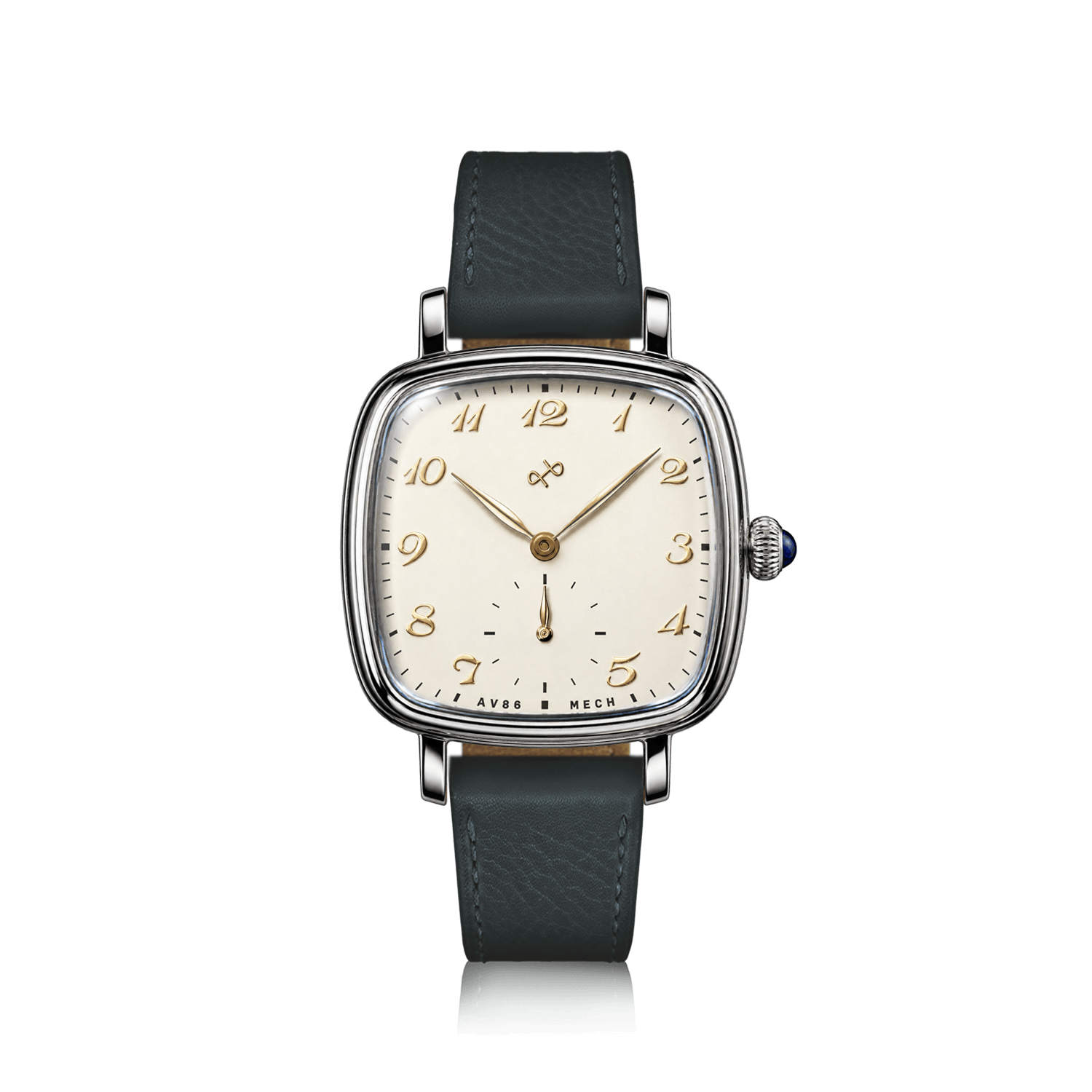 AV86 1954 Capri Mechanical in Steel with white dial on a dark grey leather strap