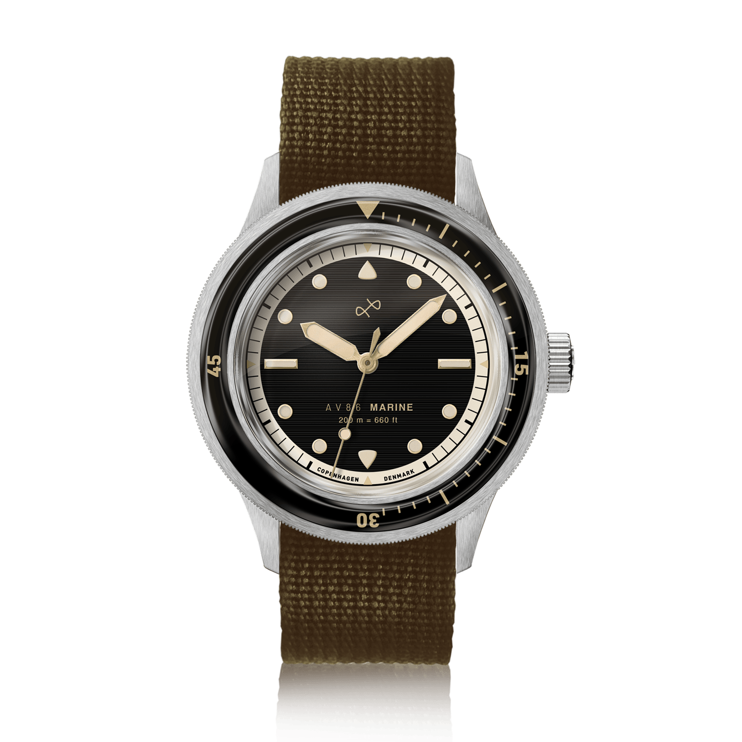 1956 Marine Steel Black Gilt diver watch, front view