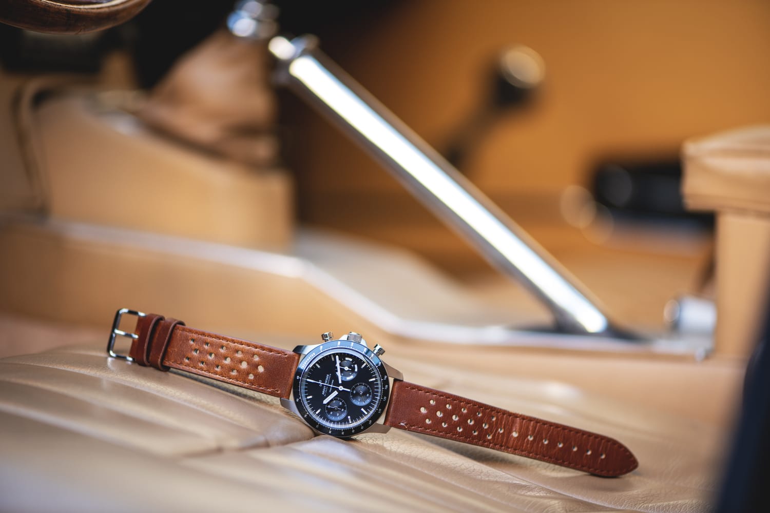 1960 Racing Chronograph on car seat, lifestyle