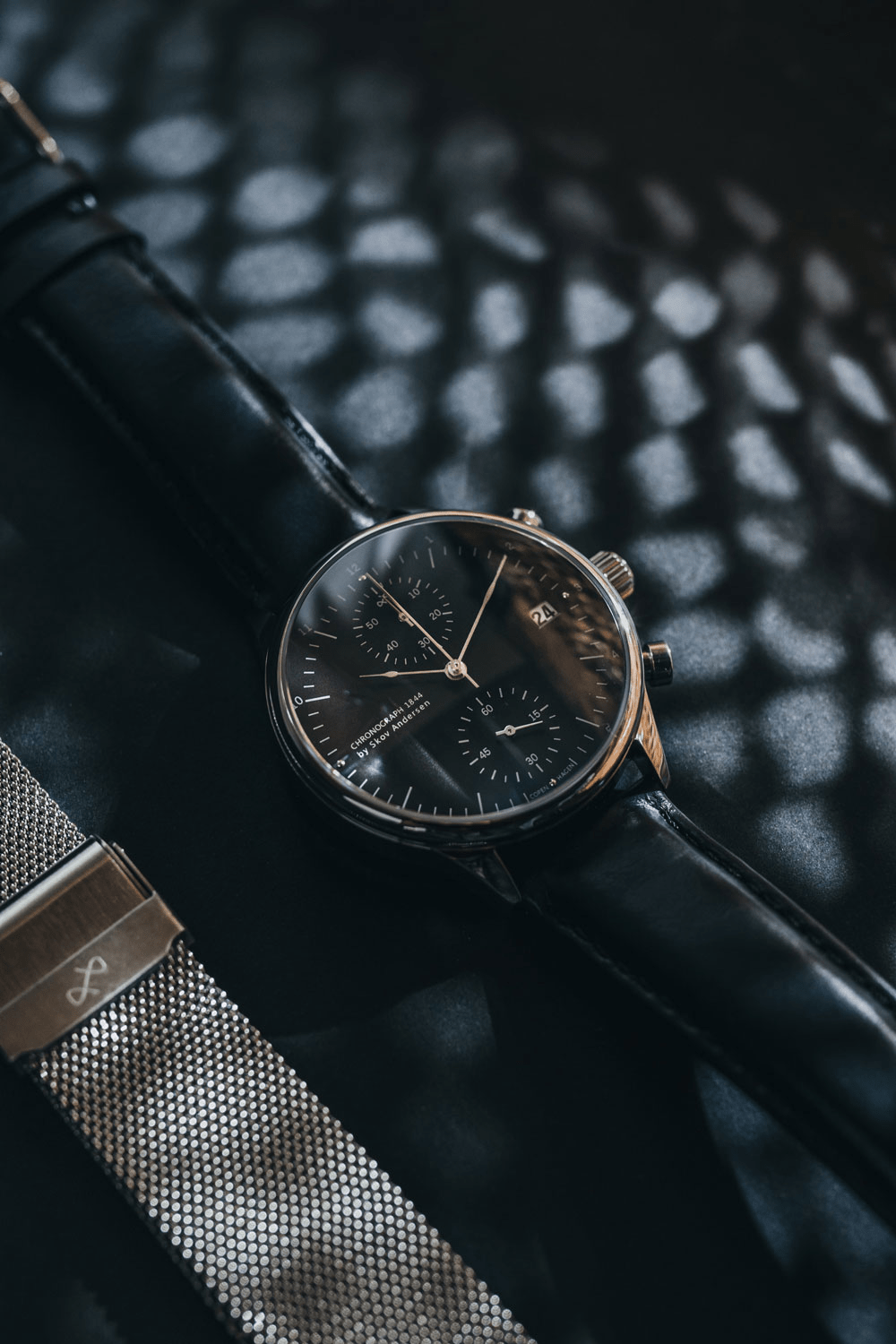 1844 Chronograph Black with leather strap, lifestyle