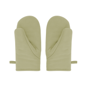 Reverse side of the oven mitts, showing the plain olive backing and hanging loops