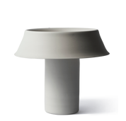 Flared Table Lamp in Dust, a warm grey handmade porcelain lamp with a wide flared shade on a cylindrical base
