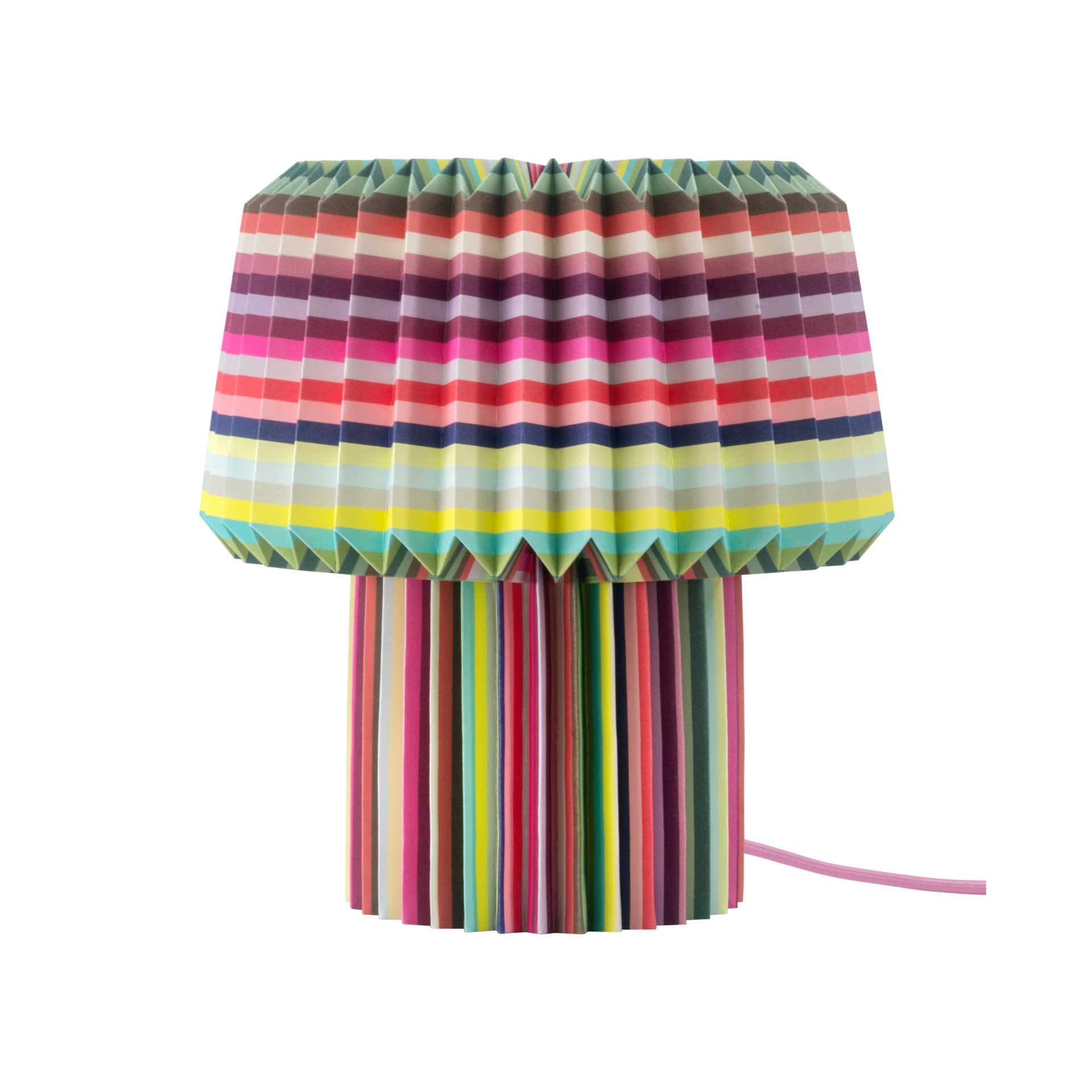 Paper Lamp Anna in the loops pattern, pleated paper shade with multicoloured horizontal bands