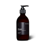 Earl of East Onsen hand wash in an amber glass bottle with a black pump