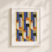 Detail of the Kiln No. 02 print showing the rippling black forms over vertical color bands