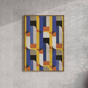 Forma Art Studio Kiln No. 02 print, vertical bands in cobalt, gold and terracotta interrupted by wavy black forms