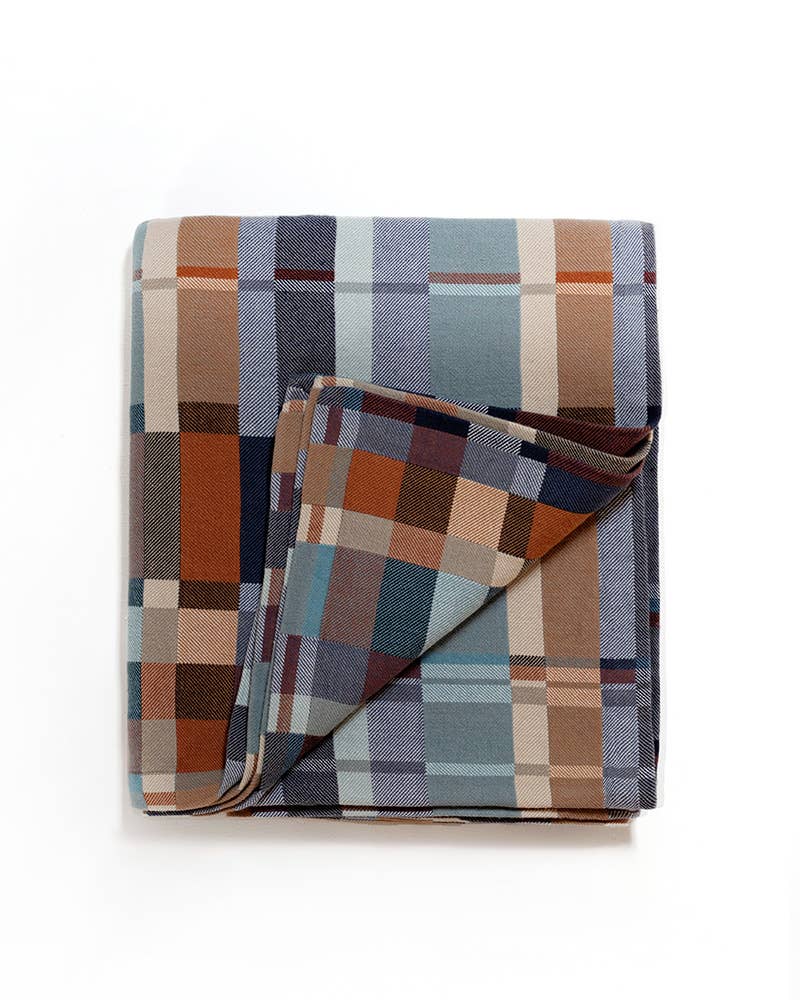Mungo Double Cloth Queen Blanket in Camdeboo, folded to show both faces of the reversible weave