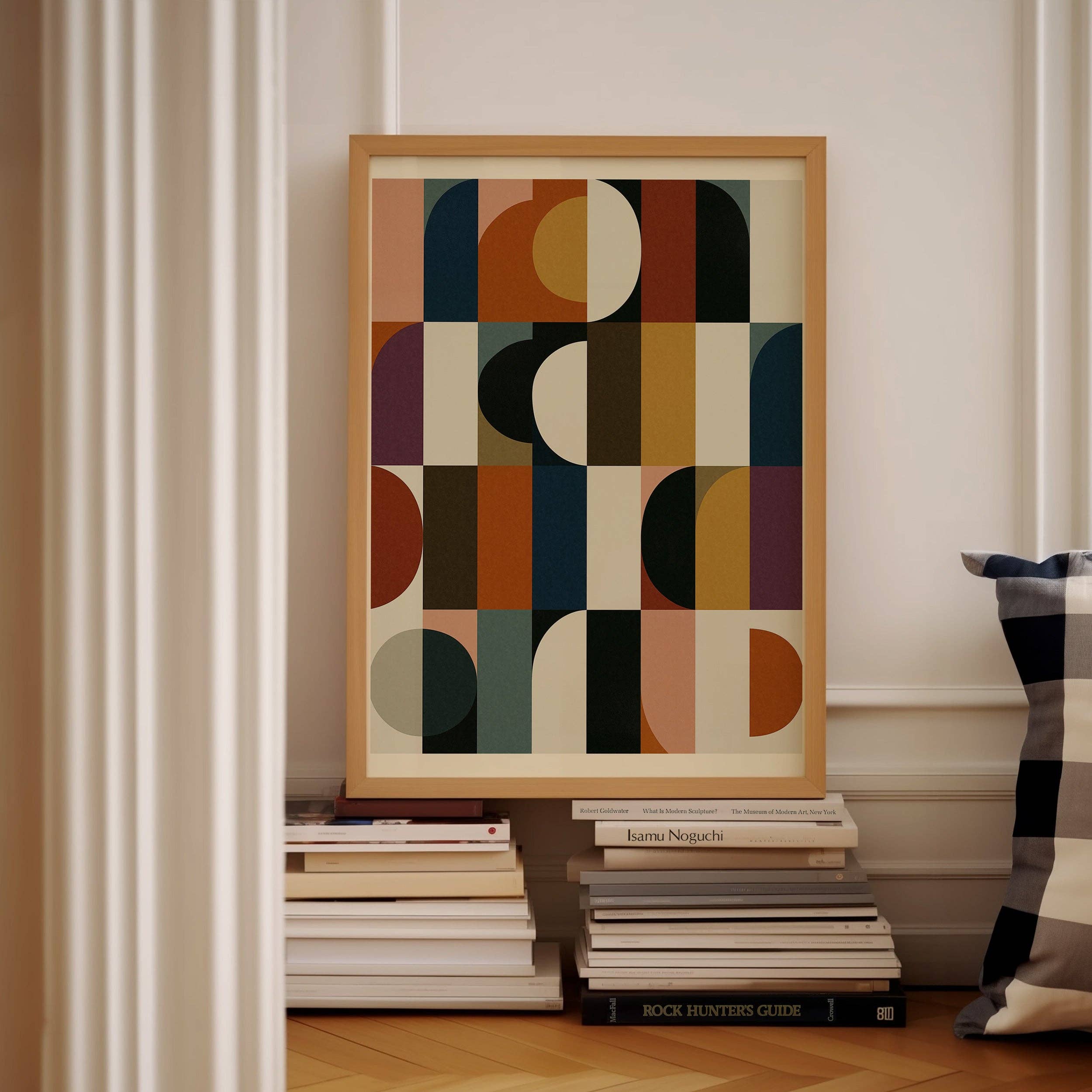 Detail of the Kiln No. 05 print showing the checkered field and cobalt columns