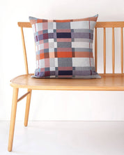 Mungo Double Cloth Cushion in Camdeboo, a grey, orange and navy grid weave