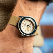 1956 Marine Navy & Off White on wrist