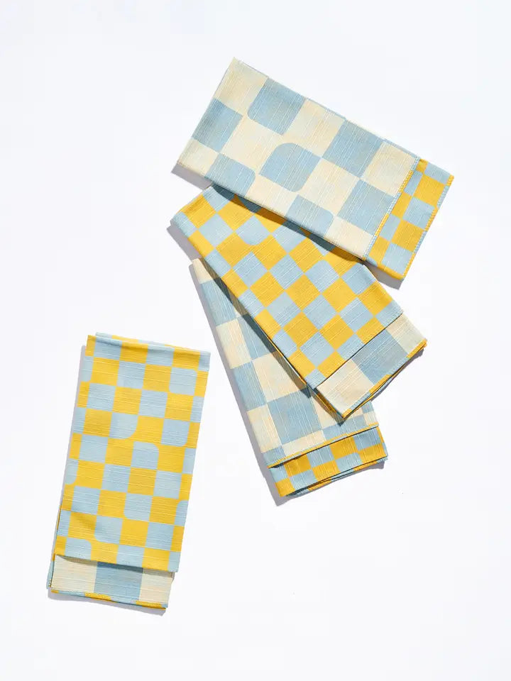 Checker Dinner Napkins - Sky