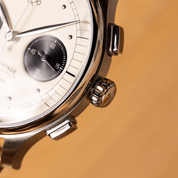 1934 Telechron, polished steel case close-up