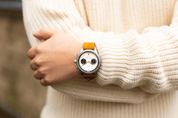 1934 Telechron on wrist with leather strap