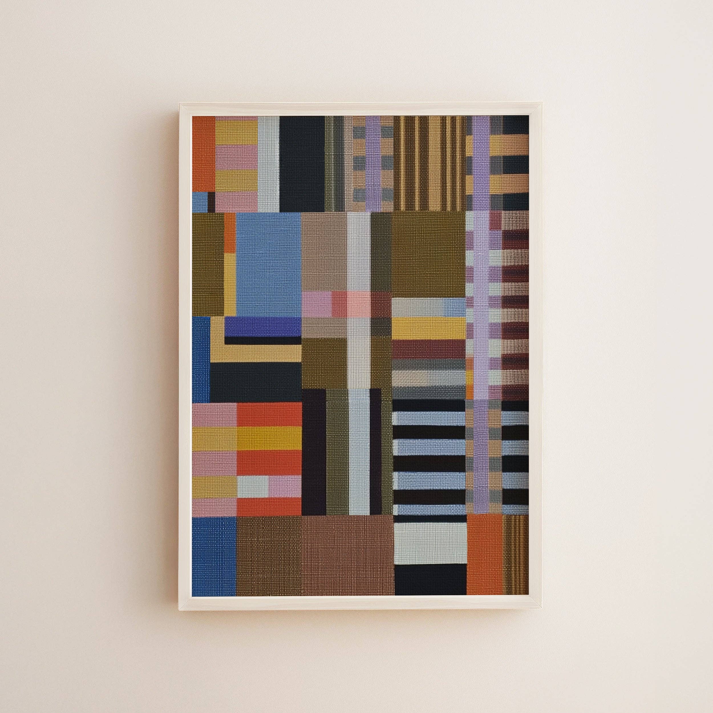 Woven Perspectives No. 02 shown framed in a styled interior