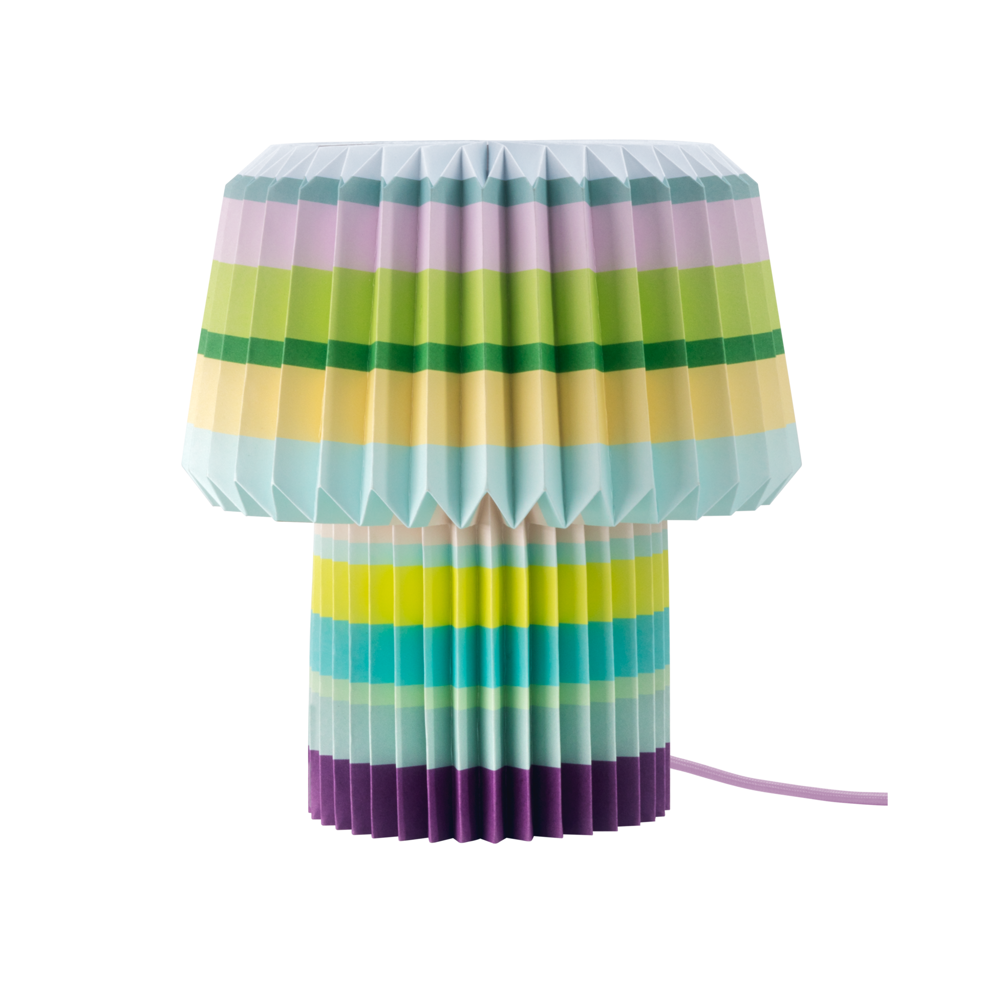 Paper Lamp Anna in the stripes pattern, pleated paper shade in pastel green, pink and yellow stripes