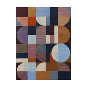 Forma Art Studio Woven Perspectives No. 18 print, a woven grid of overlapping circles and arcs in deep burgundy, navy, terracotta, dusty pink and sky blue