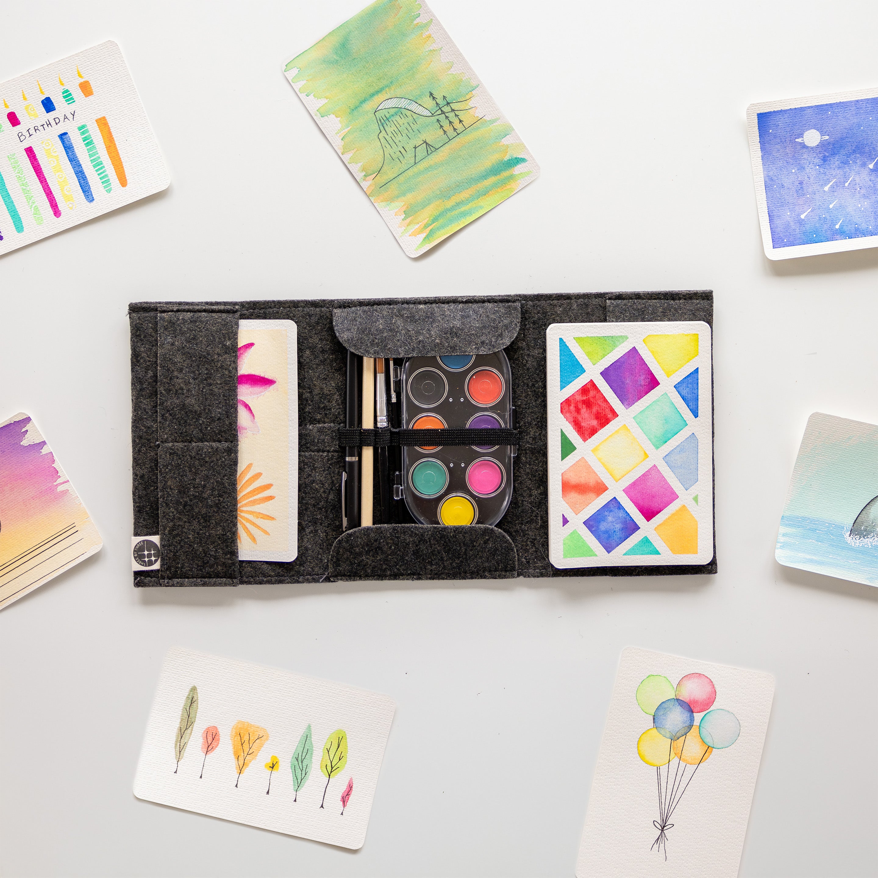 Jotblock Travel Postcard Watercolor Paint Set folded closed with its metal snap