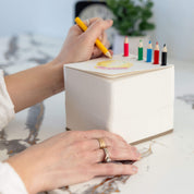Jotblock Small Chunky Sketchpad with the six color pencils stored in the pad