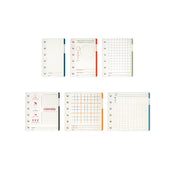 The six perforated game pads: Bubble Burst, Dots and Boxes, Treasure Hunt, Ultimate Tic-Tac-Toe, open game and scoresheet