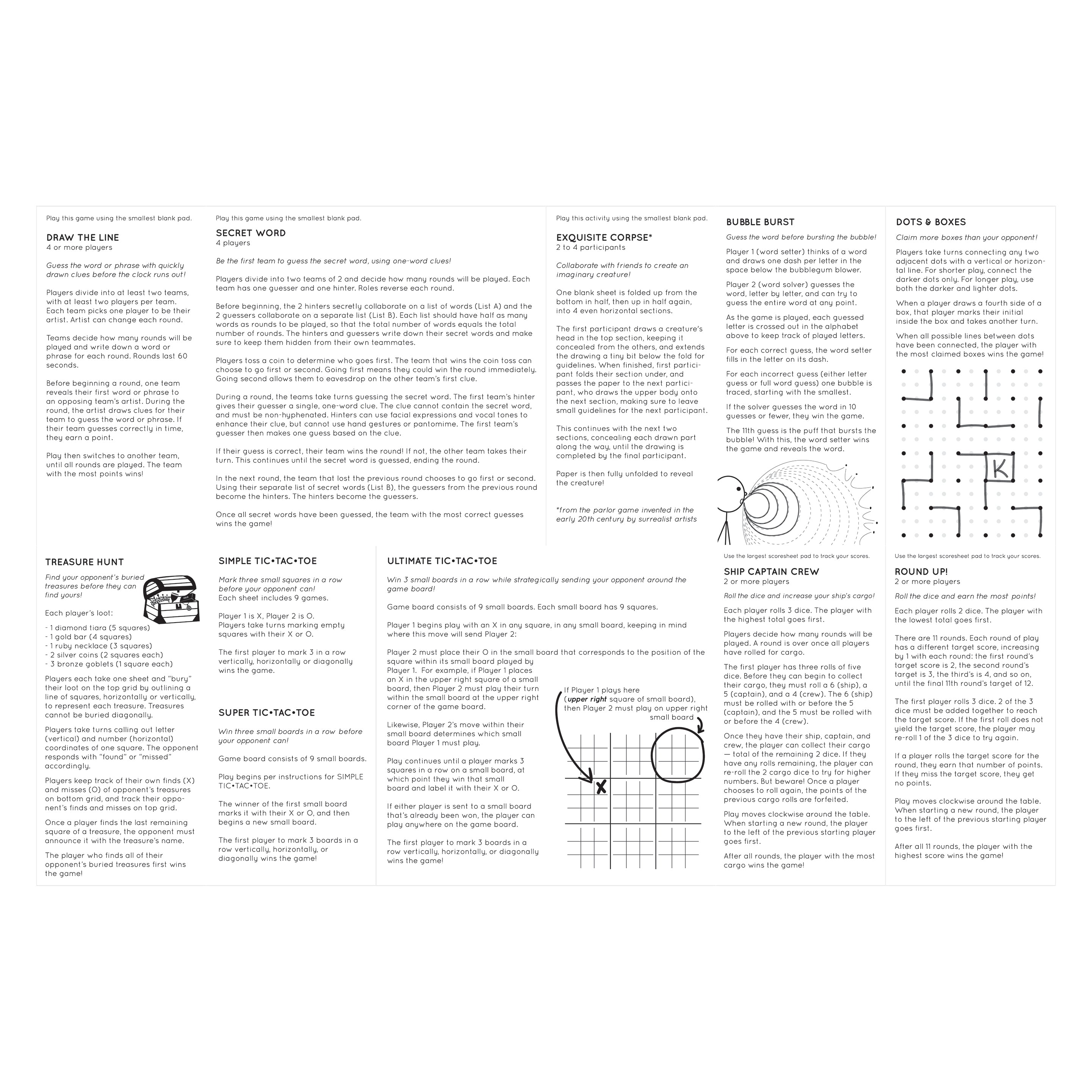 Jotblock Portable Games Set rules and suggestions booklet