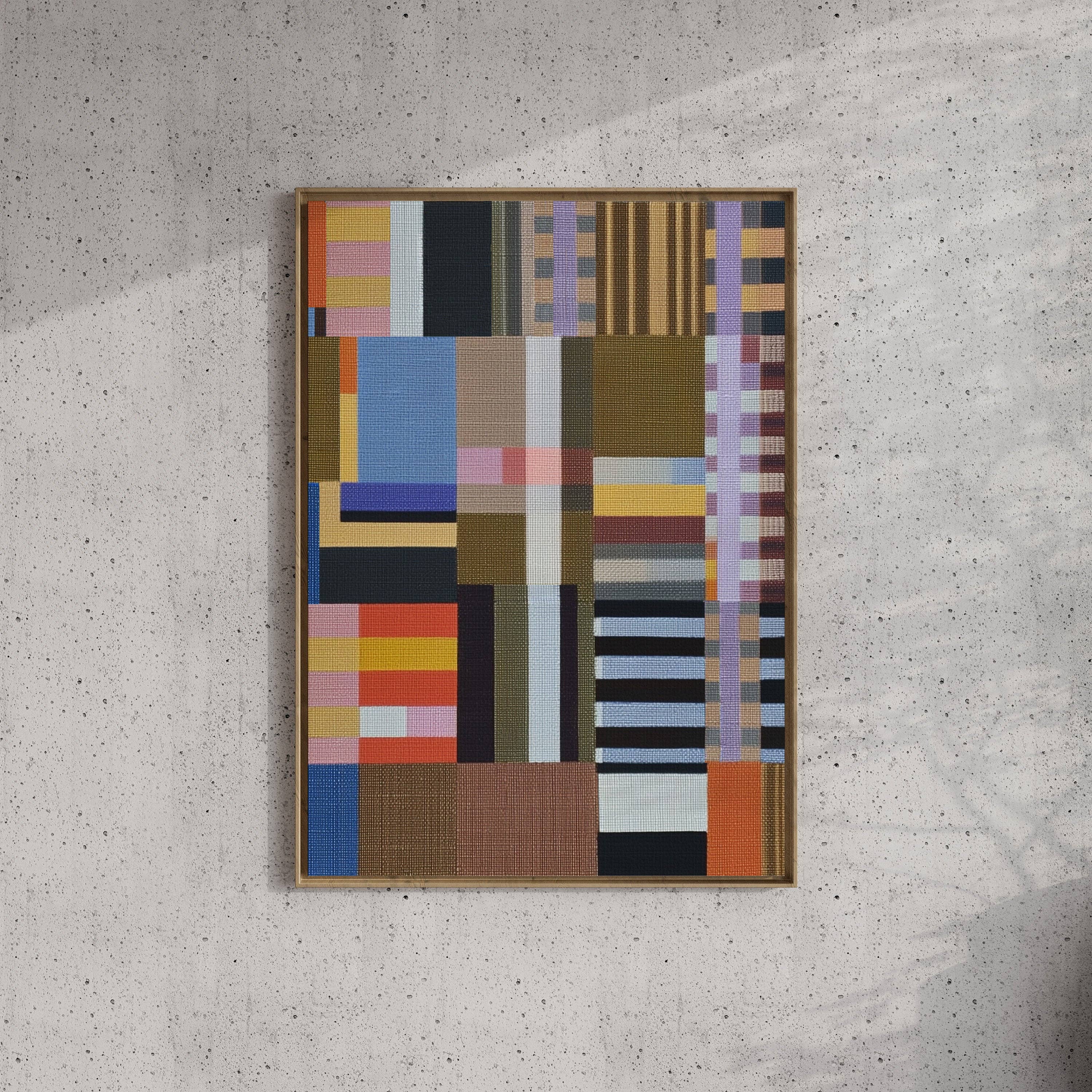 Detail of the Woven Perspectives No. 02 print showing the textured cotton rag paper and color columns