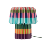 Paper Lamp Anna in the blocks pattern, pleated paper shade in coral, olive, navy and turquoise blocks