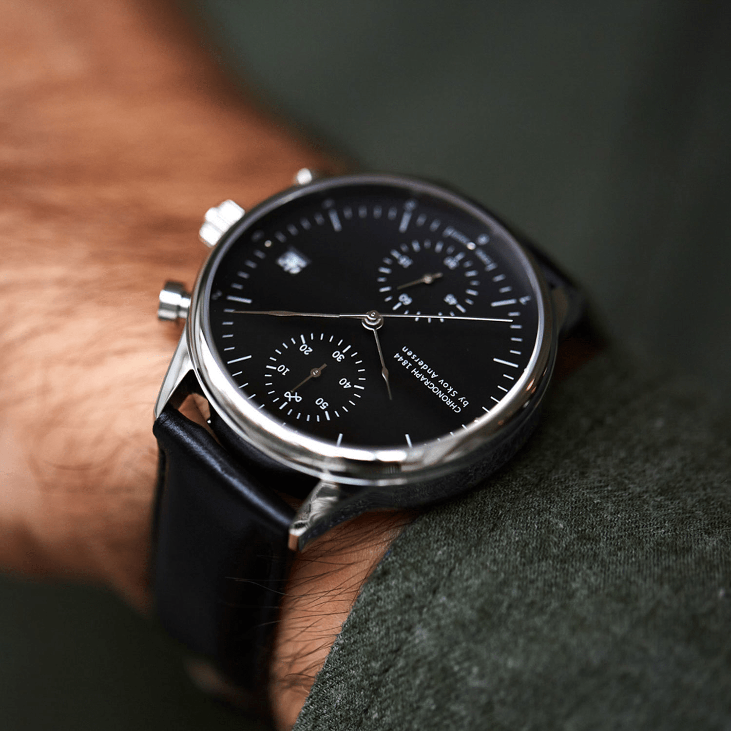 1844 Chronograph Black, polished steel case detail