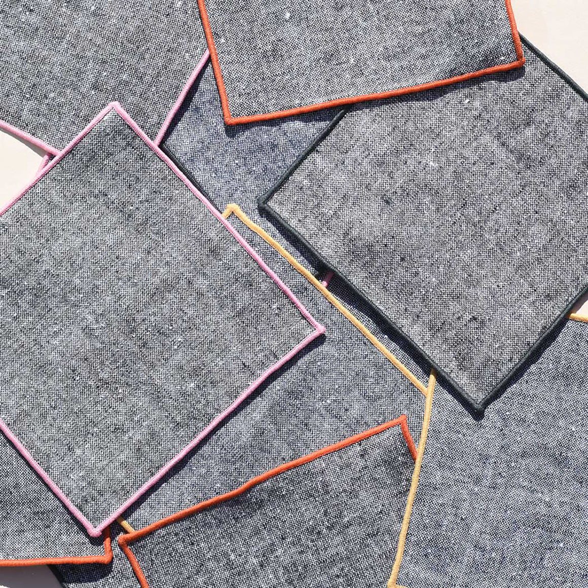 Cocktail Napkin Set in Rainbow Chambray