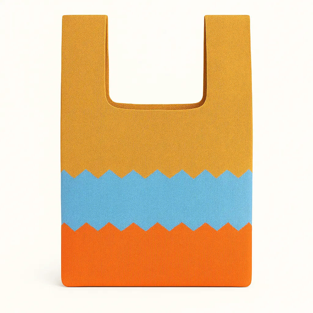 Yellow and Blue Chevron Coast Knitted Bag