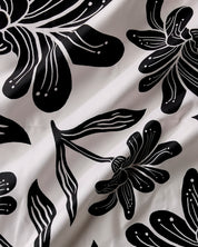 Close-up of the Giant Lush Floral print, bold black brushstroke flowers and leaves on cream