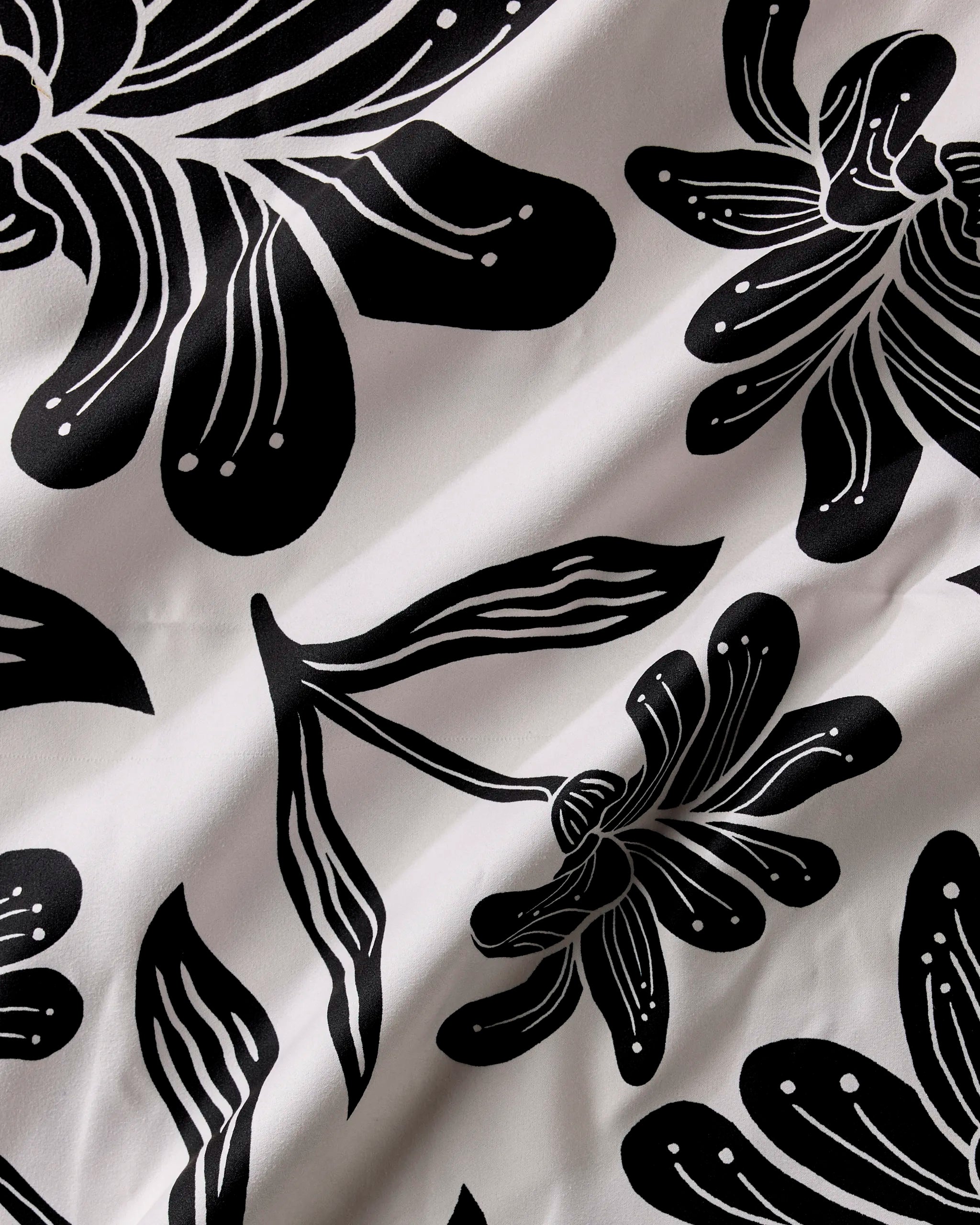 Close-up of the Giant Lush Floral print, bold black brushstroke flowers and leaves on cream