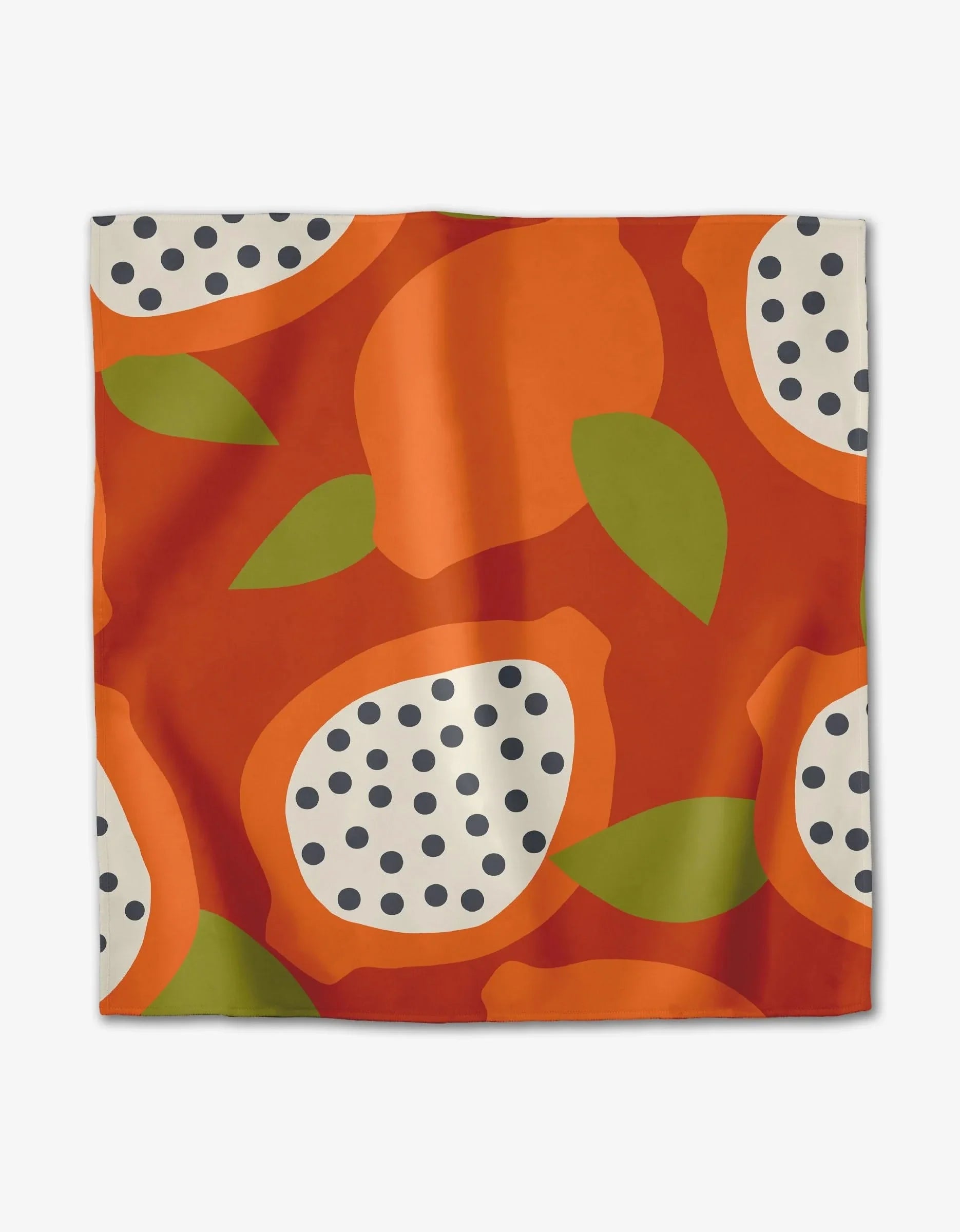 Tropical Fruit napkin with an abstract fruit print in orange, green and cream on white
