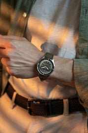 1956 Marine Green worn on the wrist