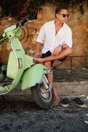 1956 Marine Steel Light Blue worn in summer setting