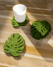 Merino Wool Monstera Leaf Coaster Set