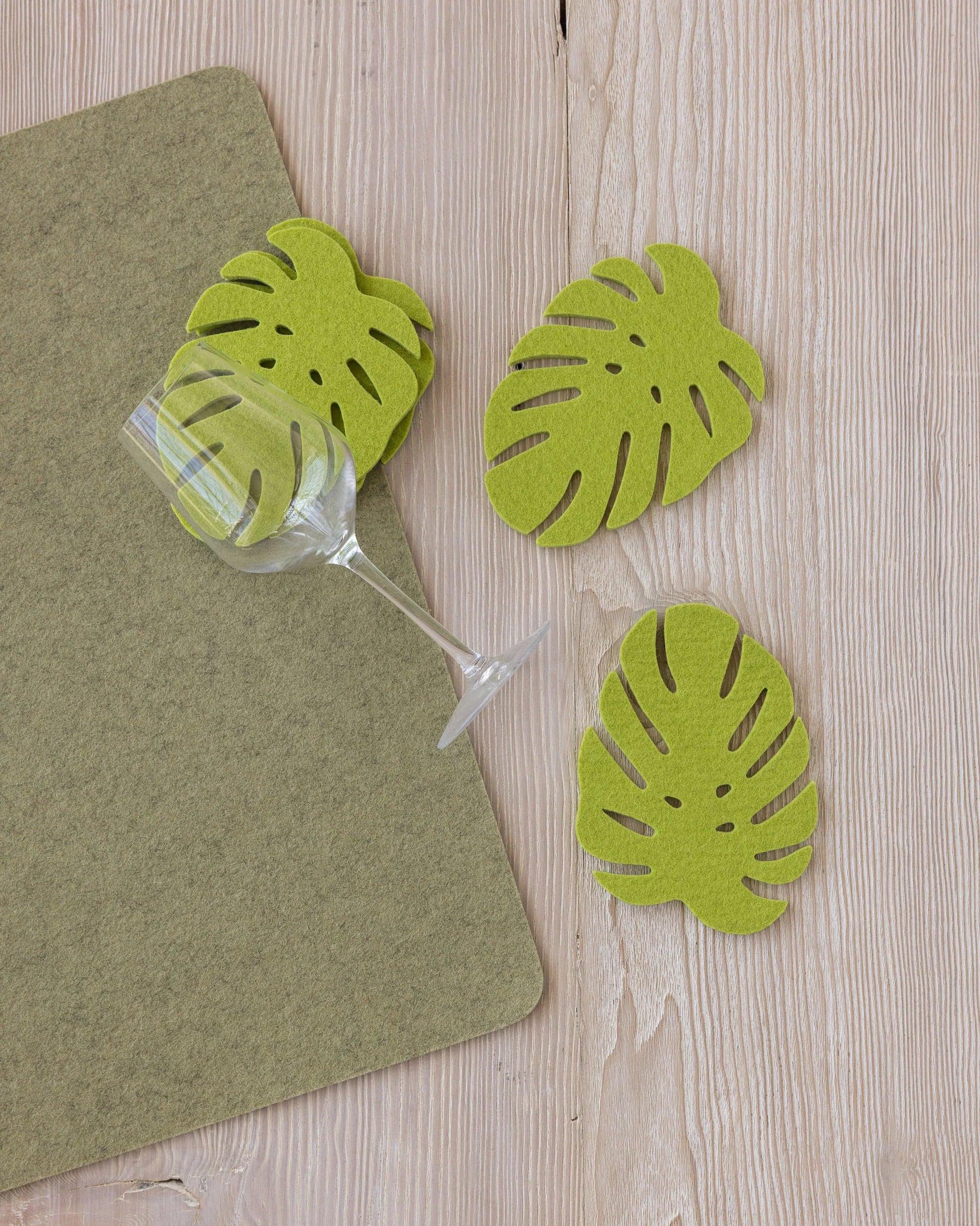 Merino Wool Monstera Leaf Coaster Set