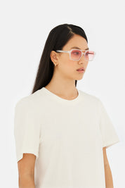 Model wearing Lunettes 7 in Pearl Sand, side view