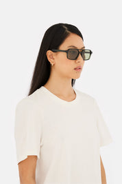 Model wearing Lunettes 7 in Green, side view