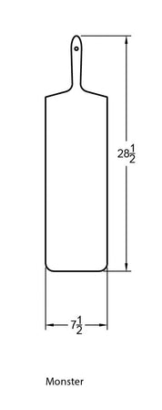Monster Board measurement diagram, 28.5 by 7.5 inches