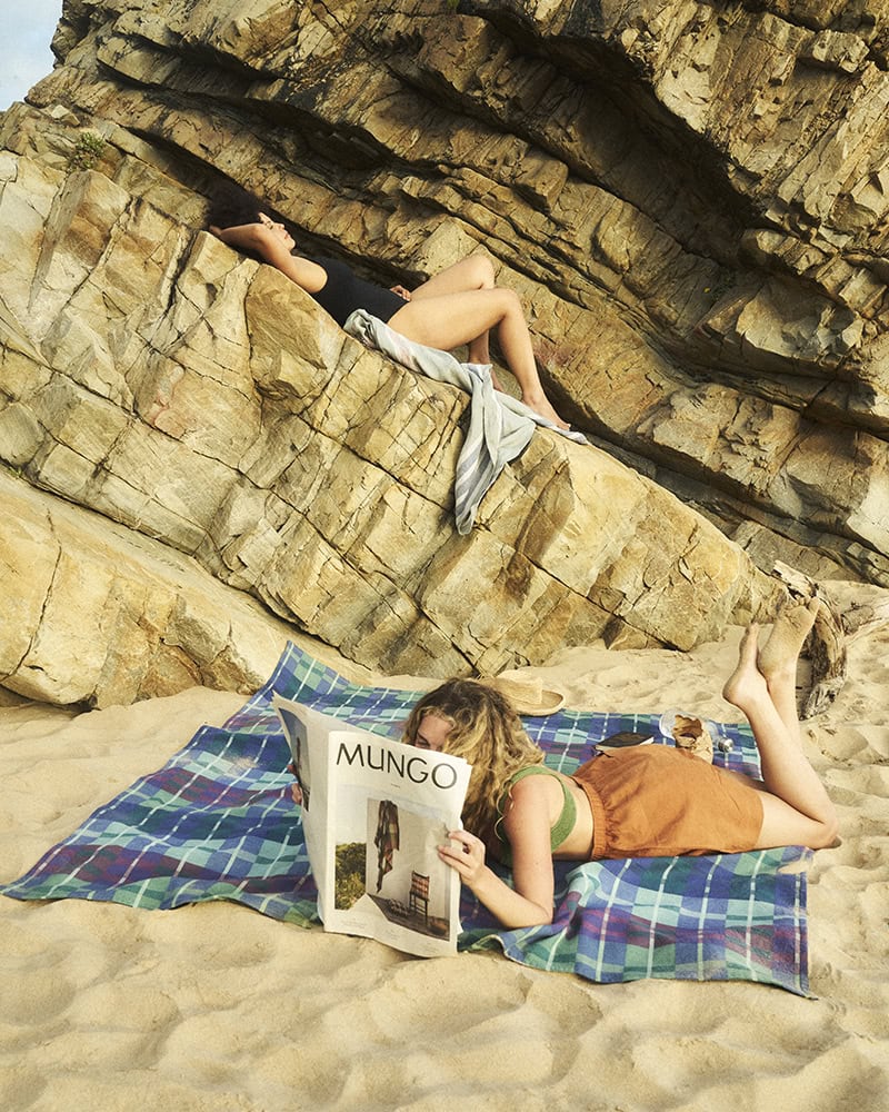 Mungo Picnic Blanket in Mirage spread on the sand at the beach
