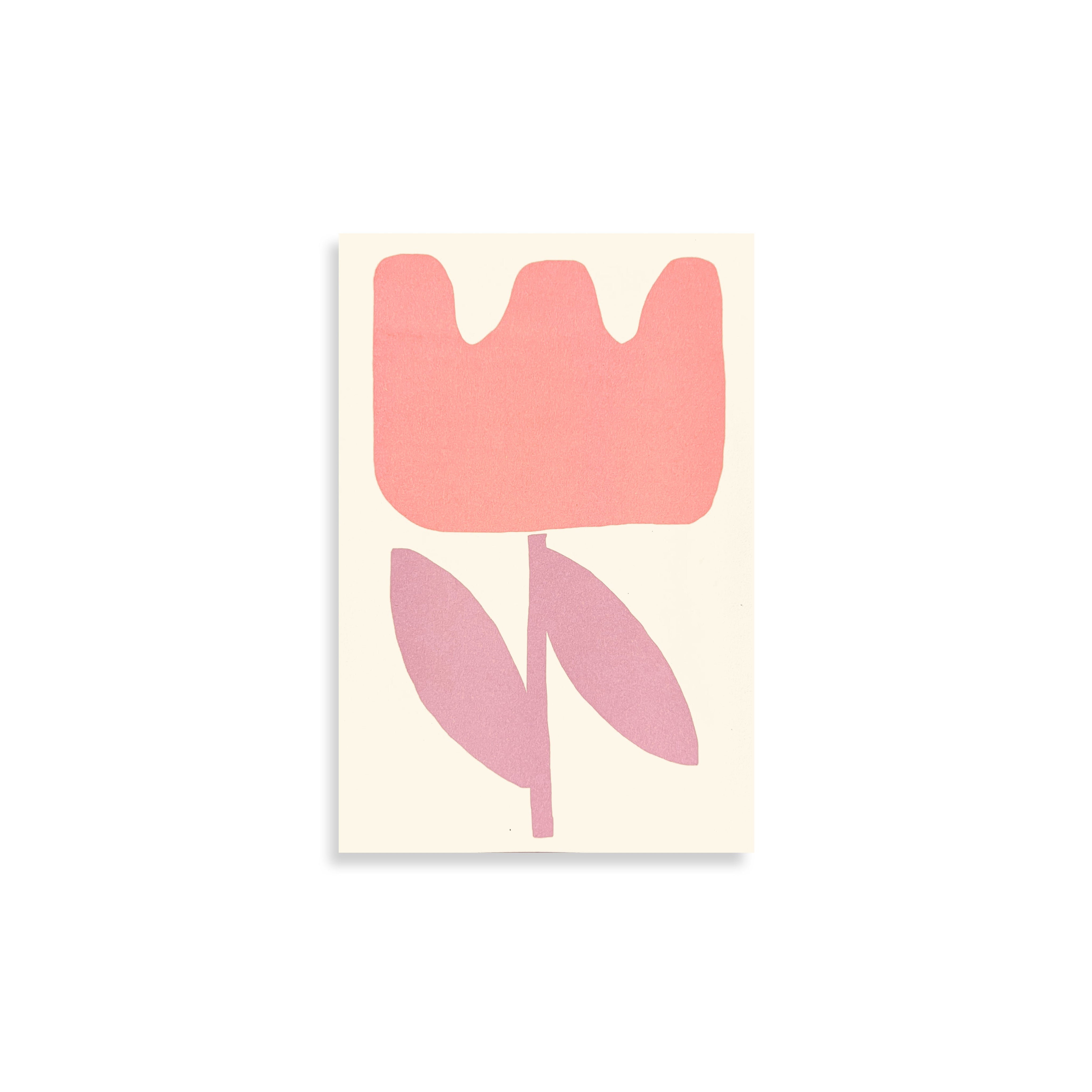 Moglea Tulip pad, a coral tulip with dusty pink leaves riso printed on cream