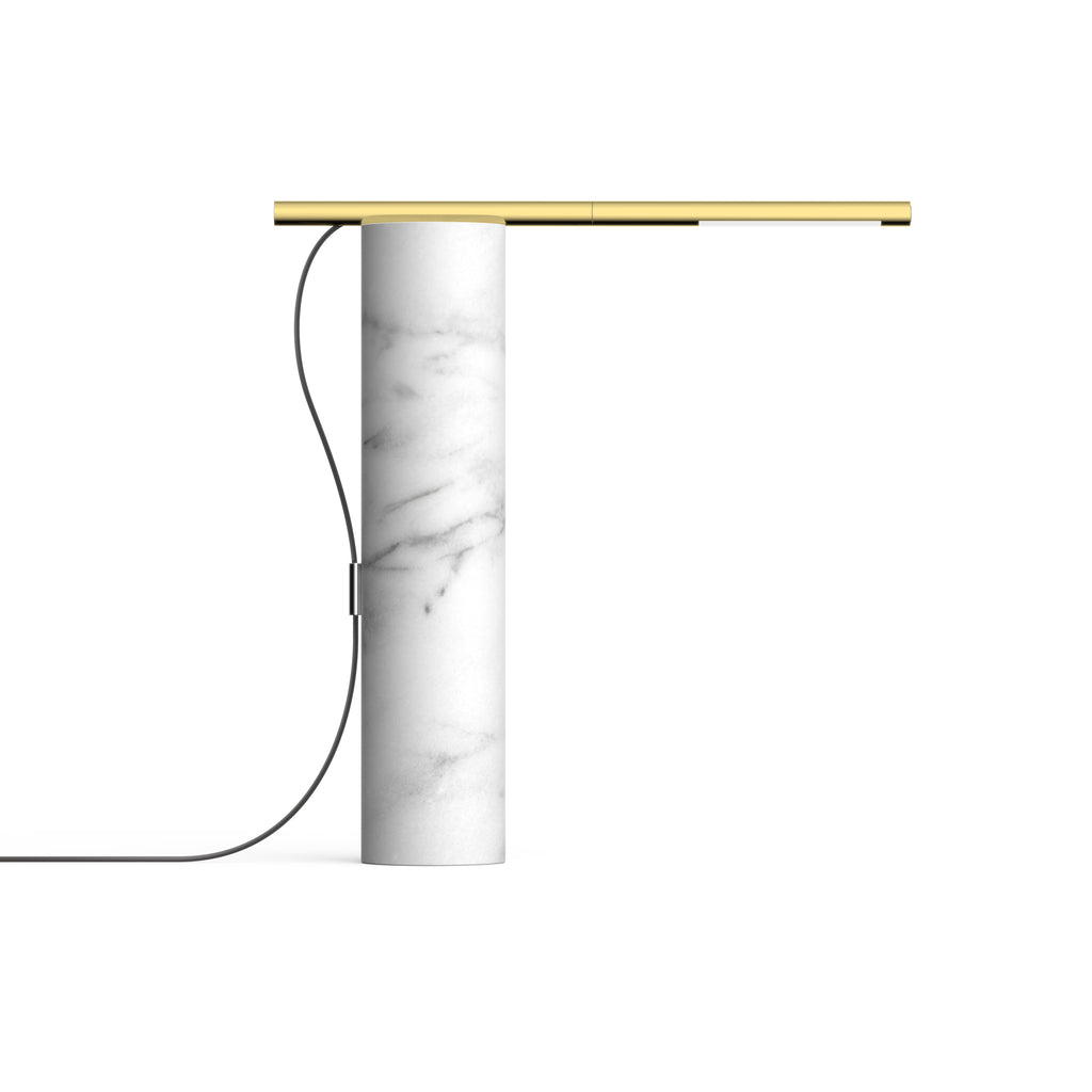 T.O Table lamp, White Carrara base with brass arm
