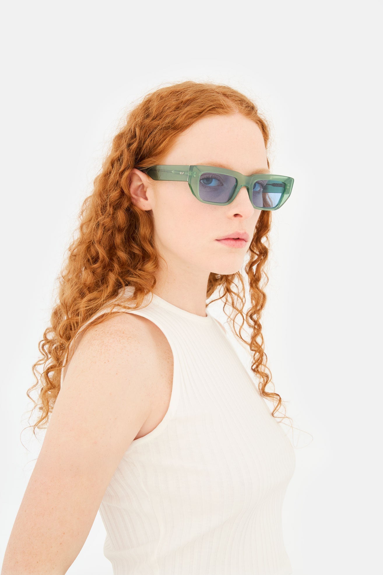 Model wearing Ra in Sage, second view