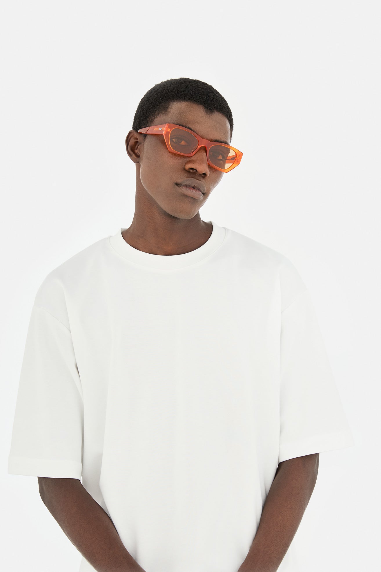 Model wearing Amata Estate in Mandarino, third view