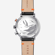 Caseback of the Hamburg Chronograph Edition Küste engraved with the Northern Fulmar