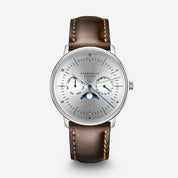 Sternglas Naos Moonphase in Moon Silver with a dark brown Bridle strap